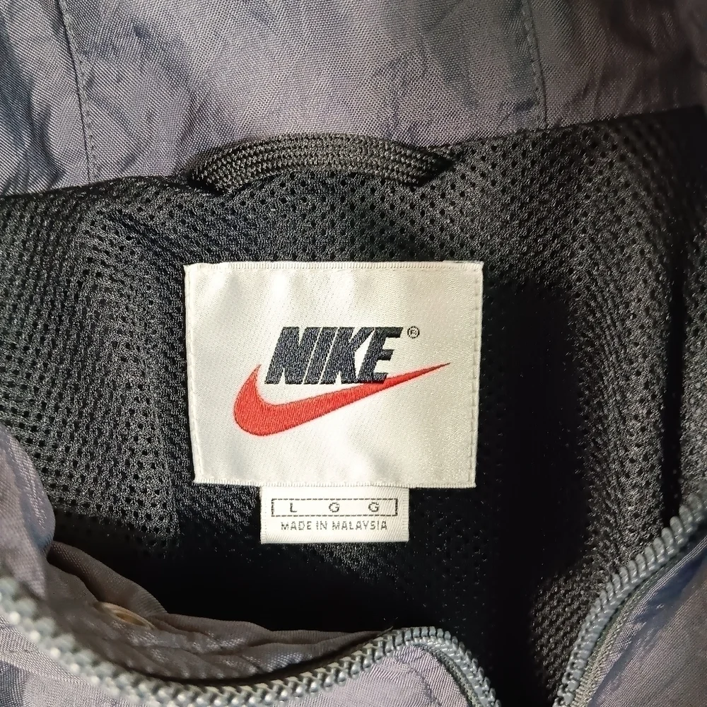 Vintage 90s Nike Jacket Mens Large Gray Raincoat Windbreaker Hoodied Full Zip